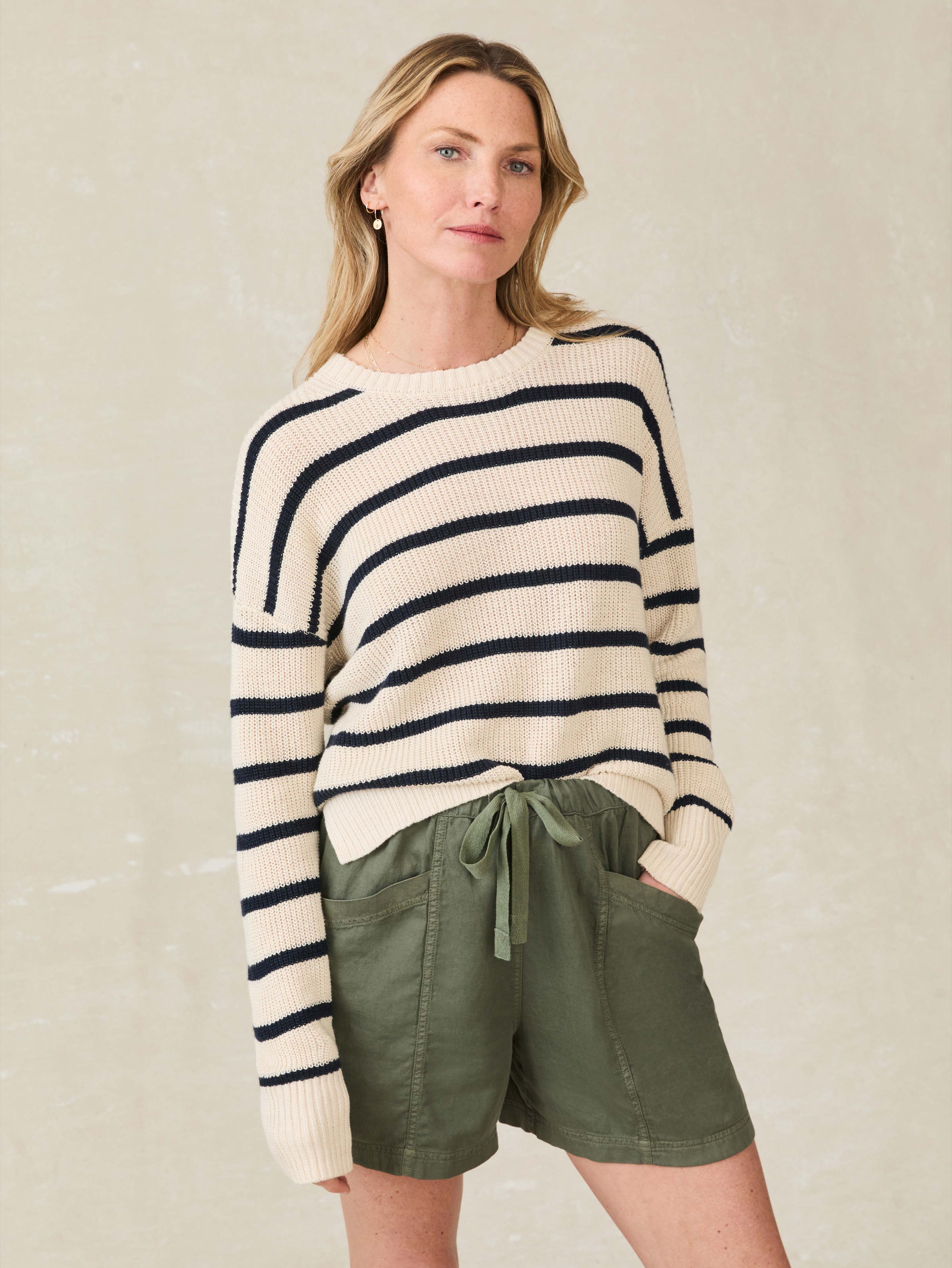 Miramar Linen Crewneck - Montauk Stripe