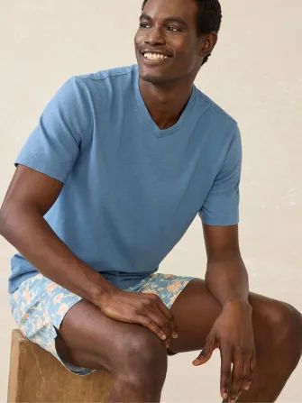 Short-Sleeve Sunwashed Regenerative Cotton V-Neck Tee - Blue Shore(Blue Shore,XS)