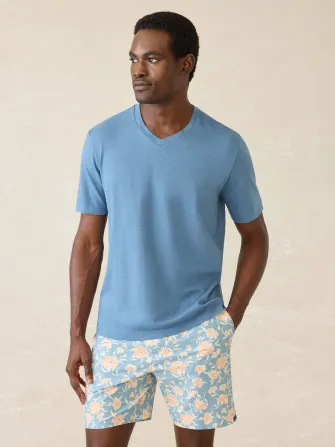 Short-Sleeve Sunwashed Regenerative Cotton V-Neck Tee - Blue Shore(Blue Shore,XS)