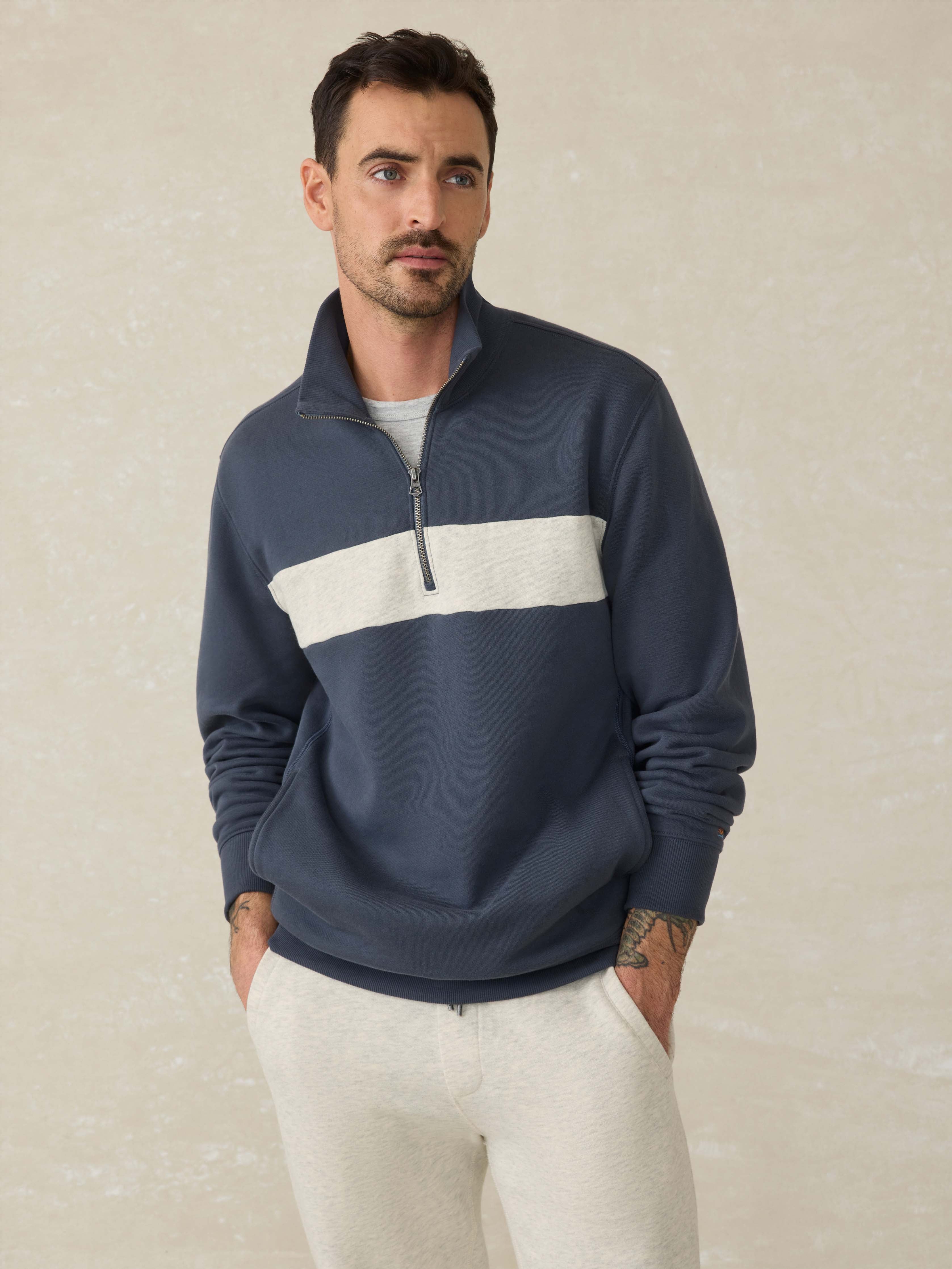 High Standard Fleece Quarter Zip - Blue Nights Surf Stripe