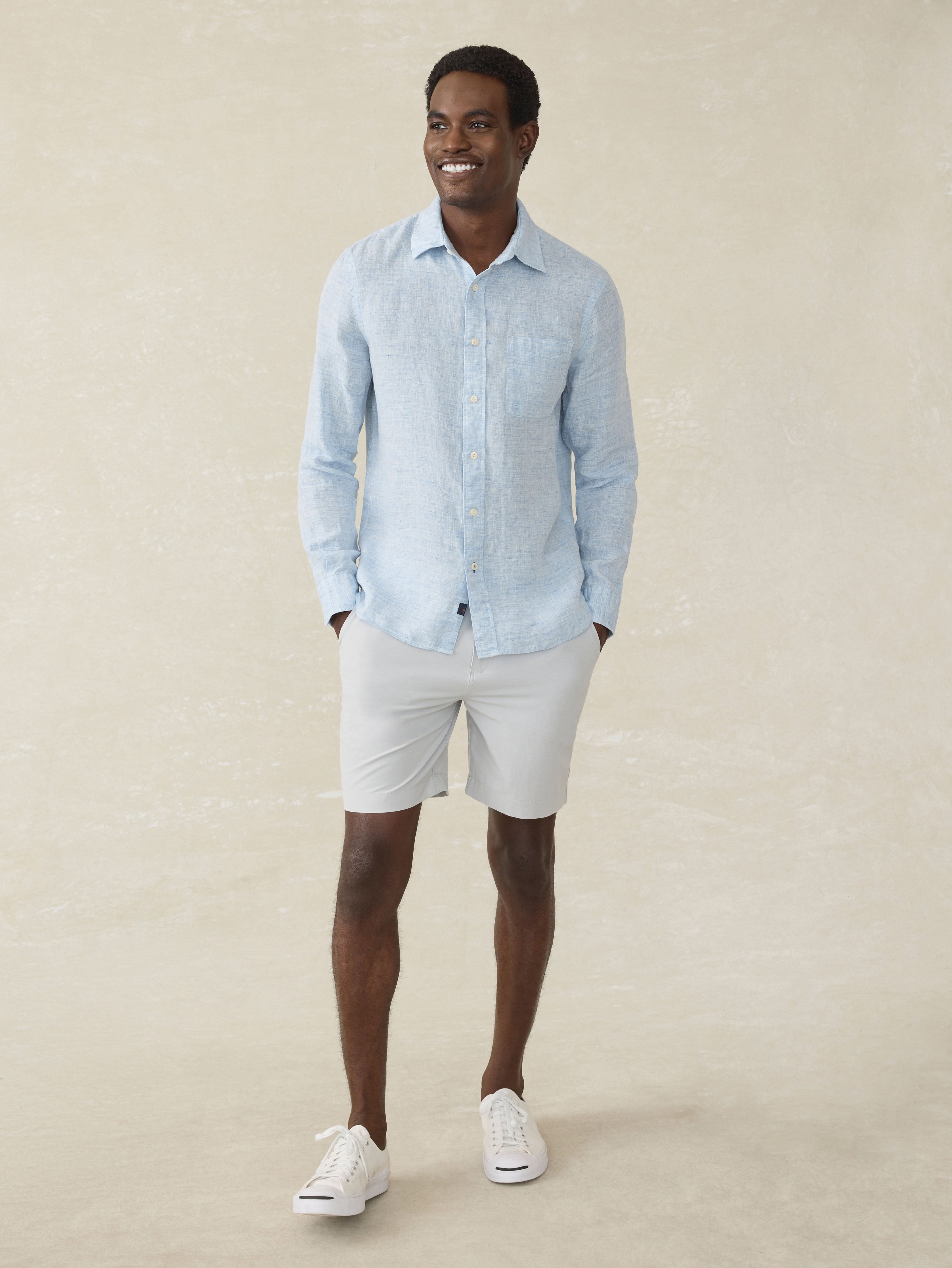 Laguna Linen Shirt (Tall) - Light Blue Melange