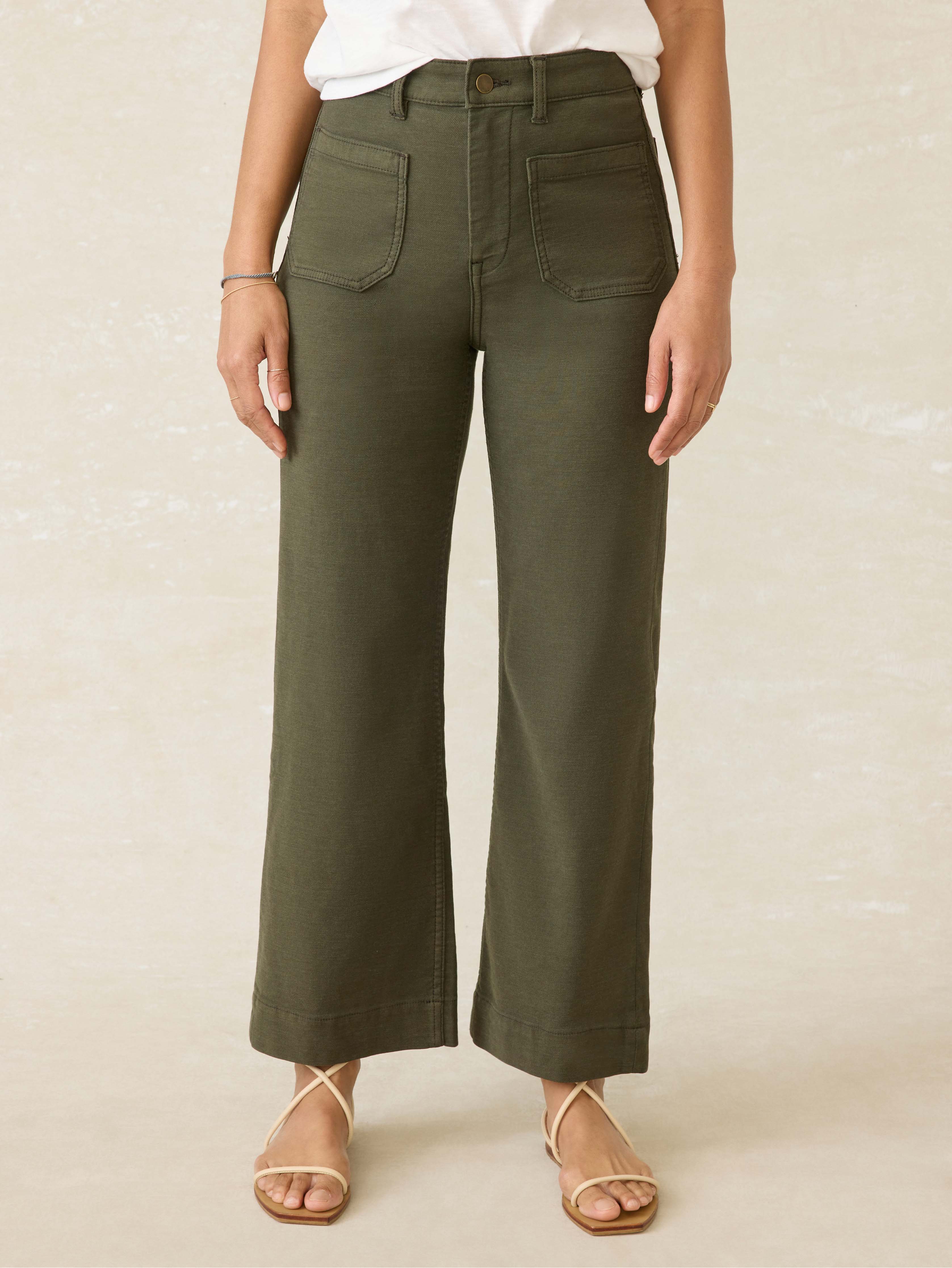 Stretch Terry Patch Pocket Ankle Pant - Forest Olive