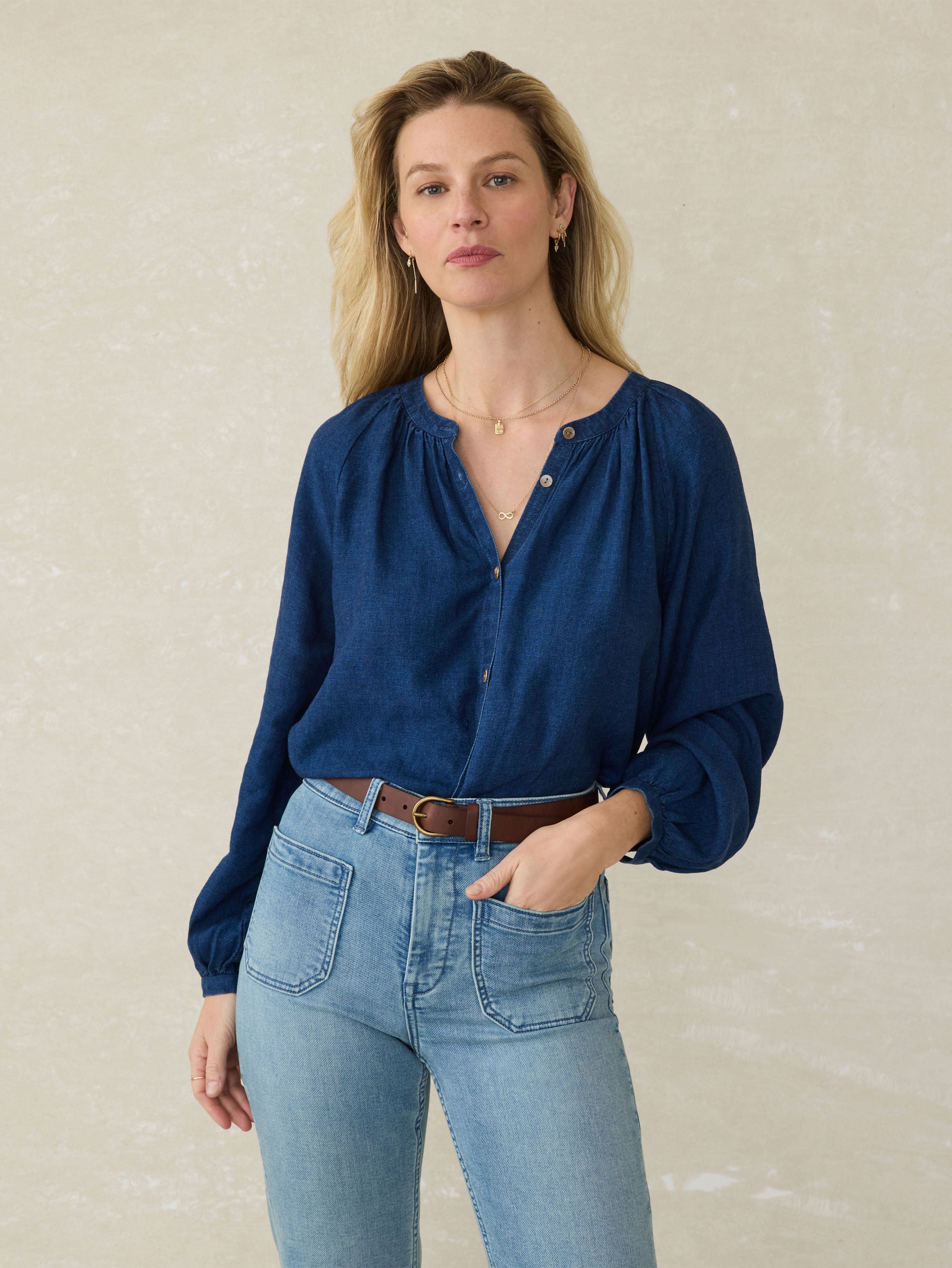Tried & True Easton Blouse - Deep Lagoon Wash