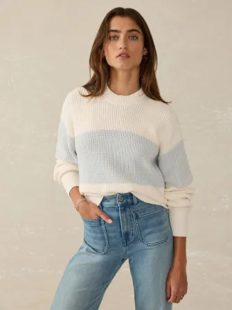 Sunwashed Cotton Fisherman Sweater - Sea Salt Stripe