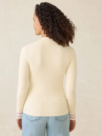 Stretch Cotton Cashmere Rib Polo - Cream Retro Stripe(Cream Retro Stripe,XXS)