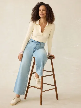Stretch Cotton Cashmere Rib Polo - Cream Retro Stripe(Cream Retro Stripe,XXS)