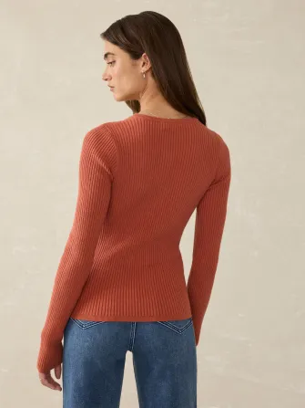Stretch Cotton Cashmere Rib Cardigan - Red Rock(Red Rock,XXS)