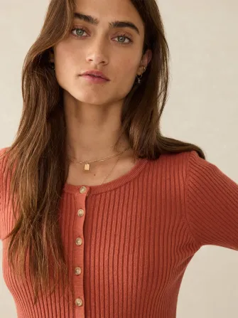 Stretch Cotton Cashmere Rib Cardigan - Red Rock(Red Rock,XXS)