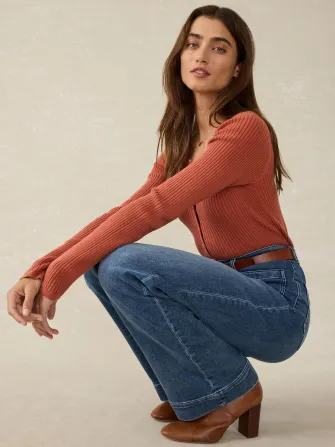 Stretch Cotton Cashmere Rib Cardigan - Red Rock(Red Rock,XXS)