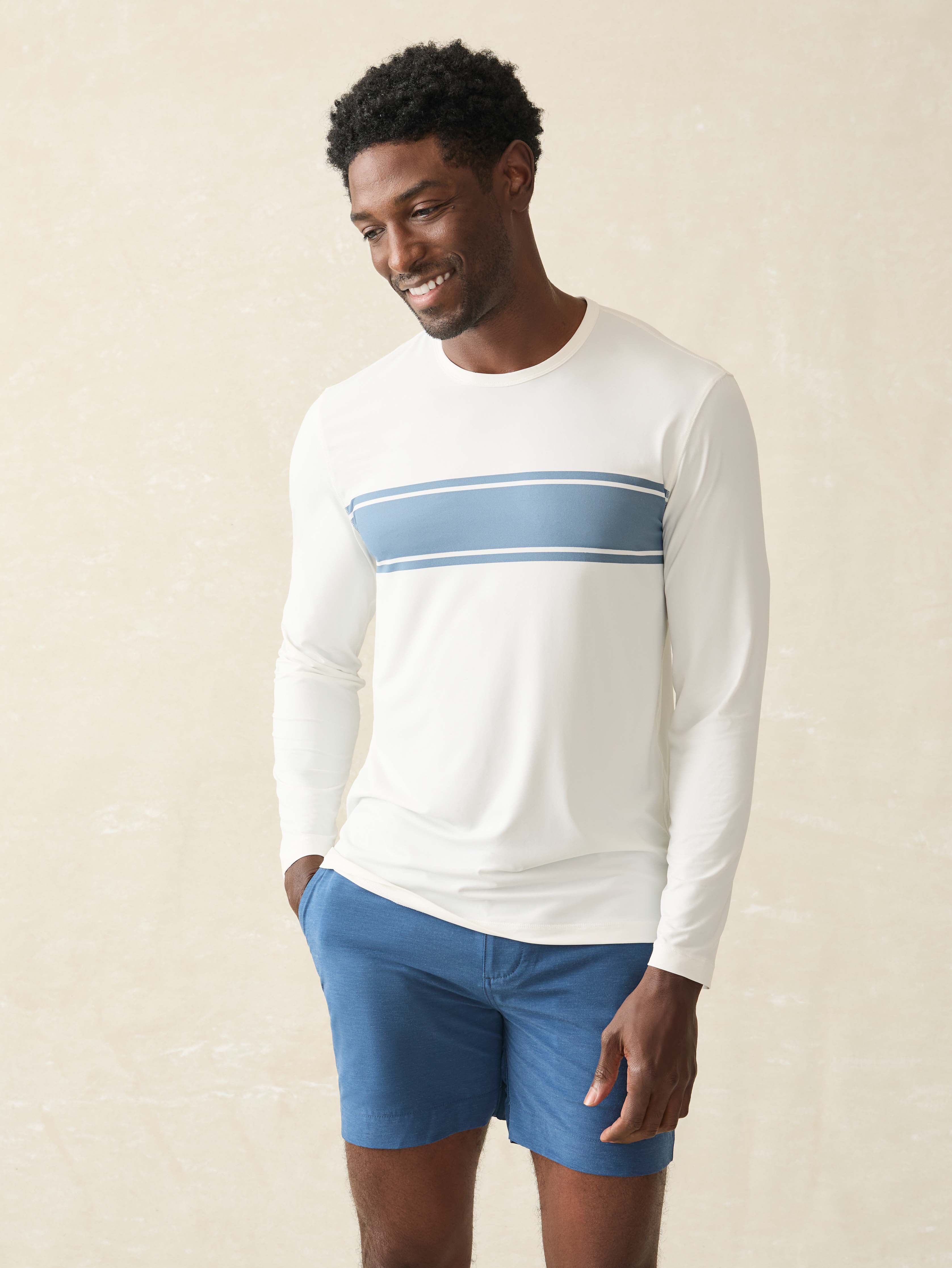 Shorelite Long-Sleeve Tech Tee - White Surf Stripe