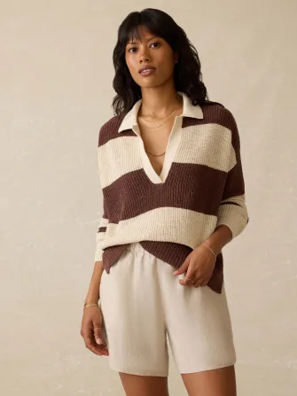 Miramar Linen Polo - Cocoa Rugby Stripe