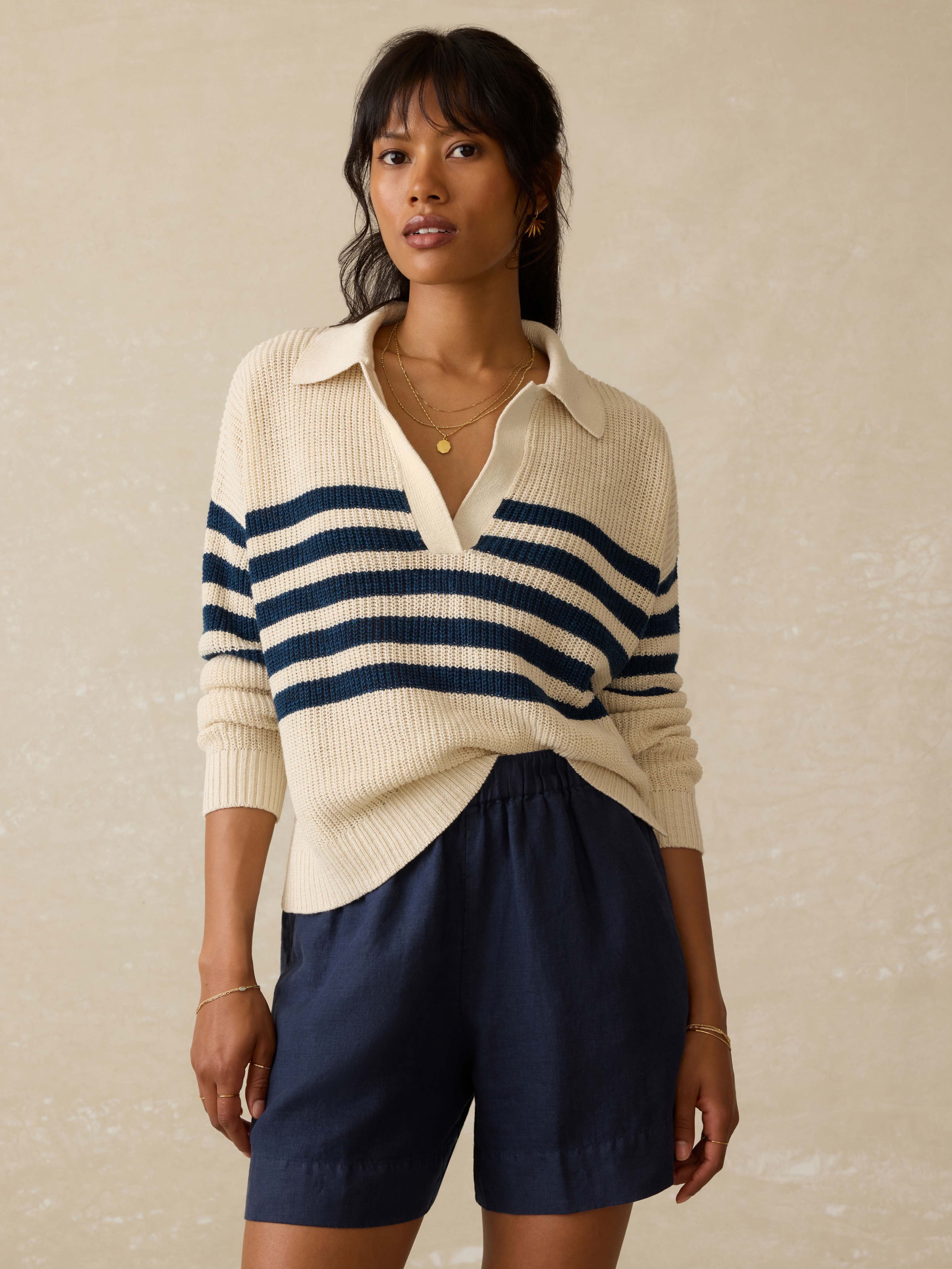 Miramar Linen Polo - Ocean Ties Stripe