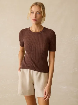 Miramar Linen Mini Rib Tee - Cocoa