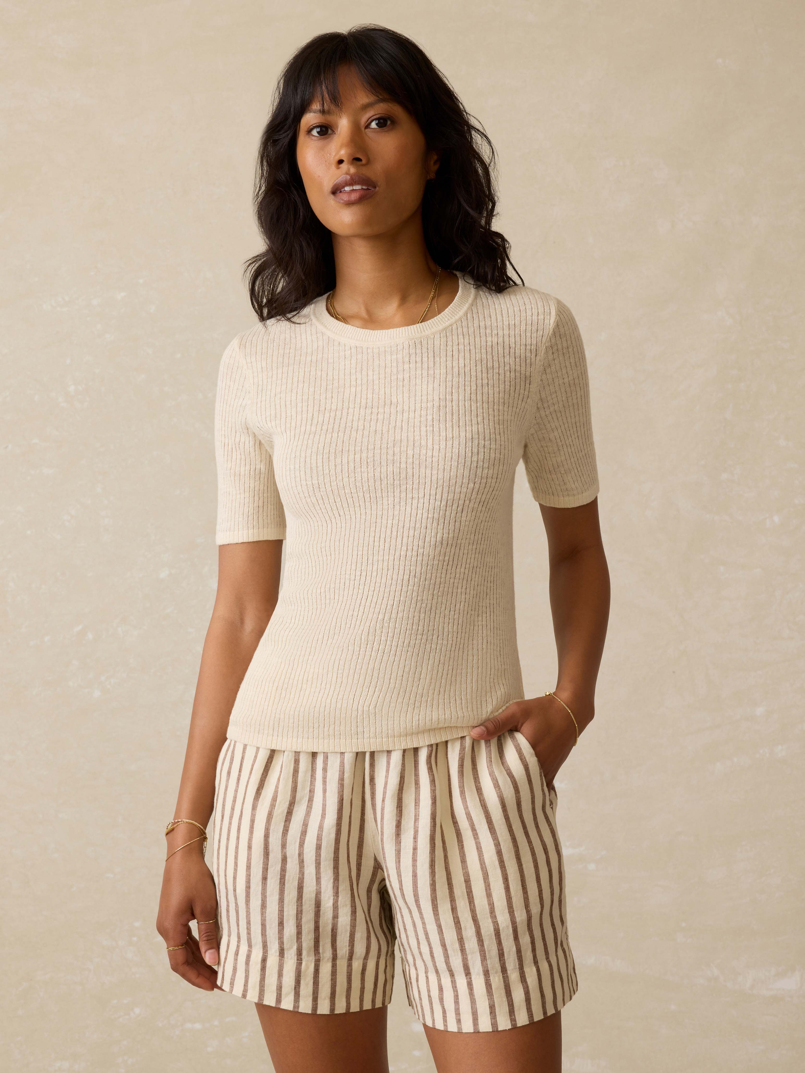 Miramar Linen Mini Rib Tee - Summer Sand