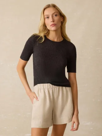 Miramar Linen Mini Rib Tee - Washed Black