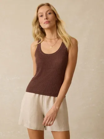 Miramar Linen Mini Rib Tank - Cocoa