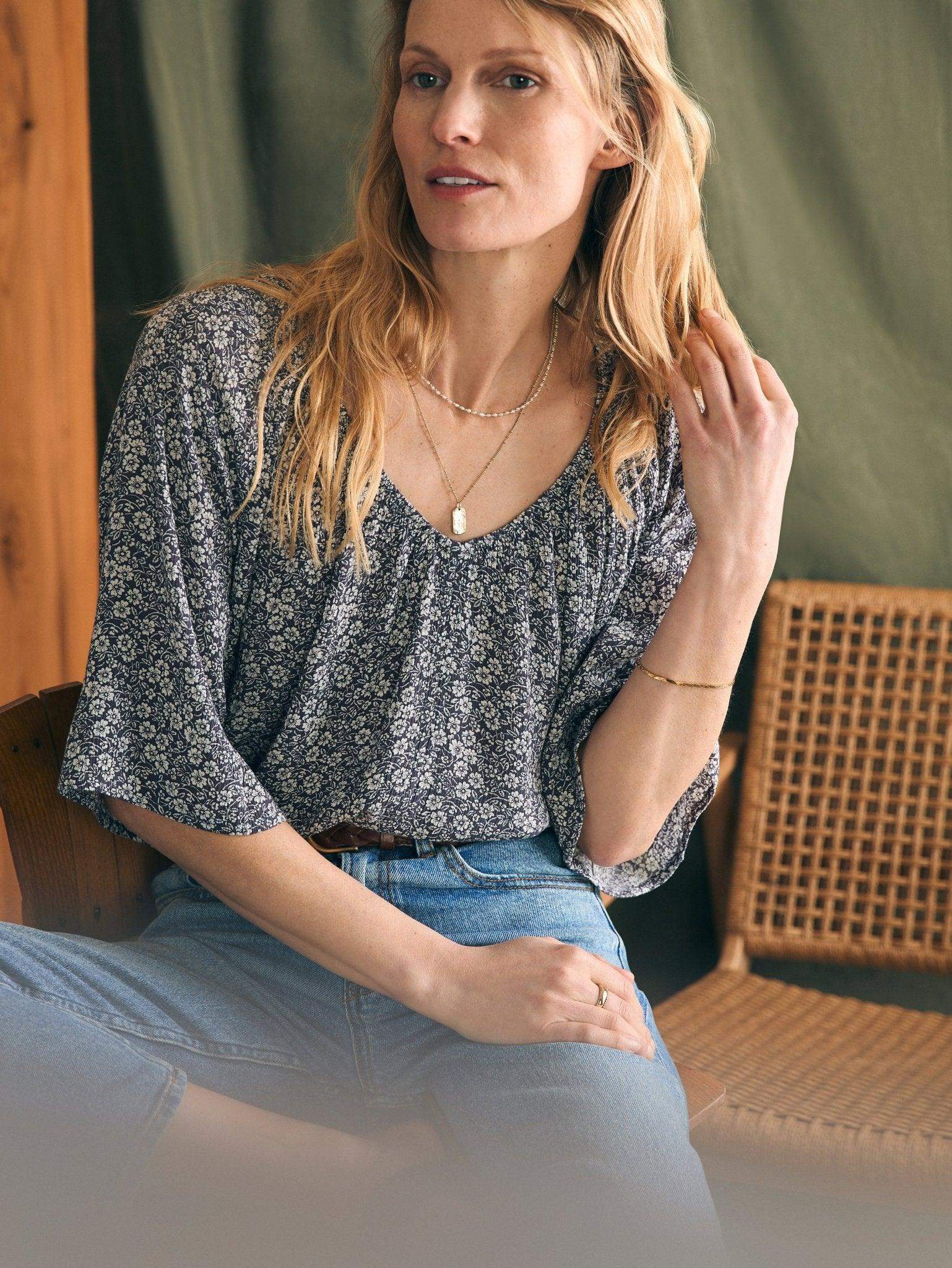Amira Blouse - Navy Ditsy Floral