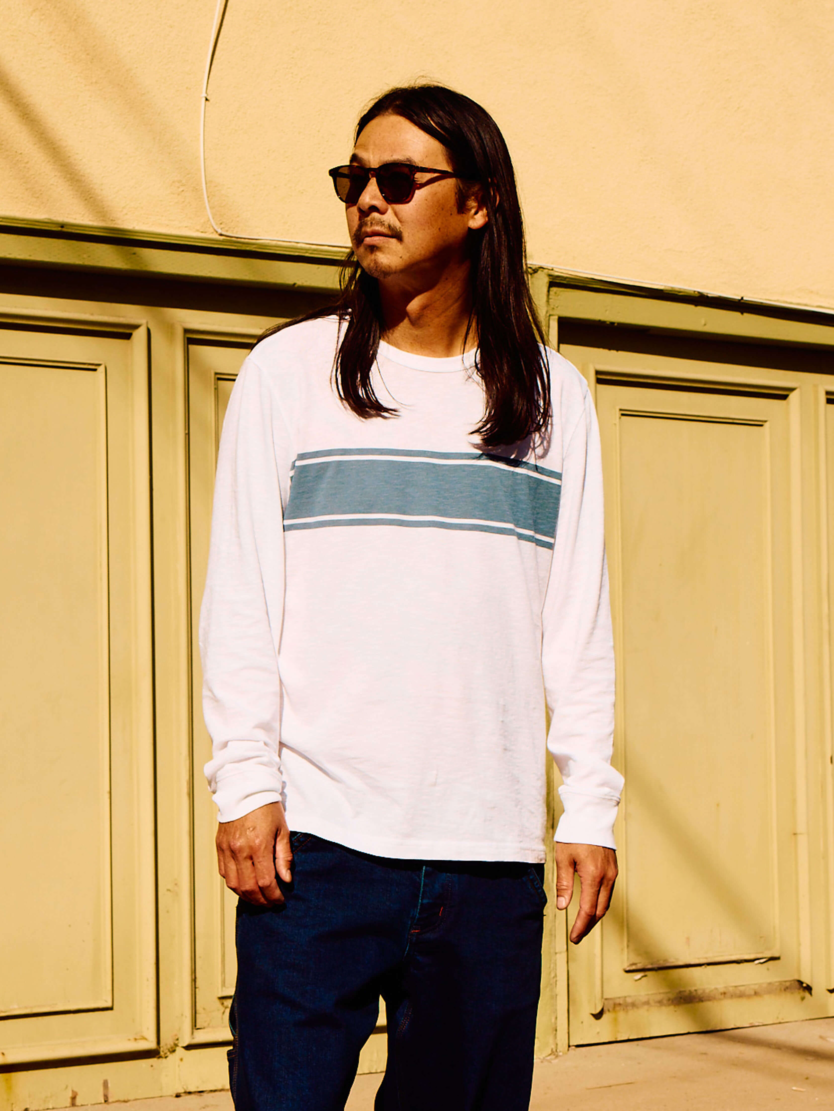 Long-Sleeve Sunwashed Tee - White Surf Stripe