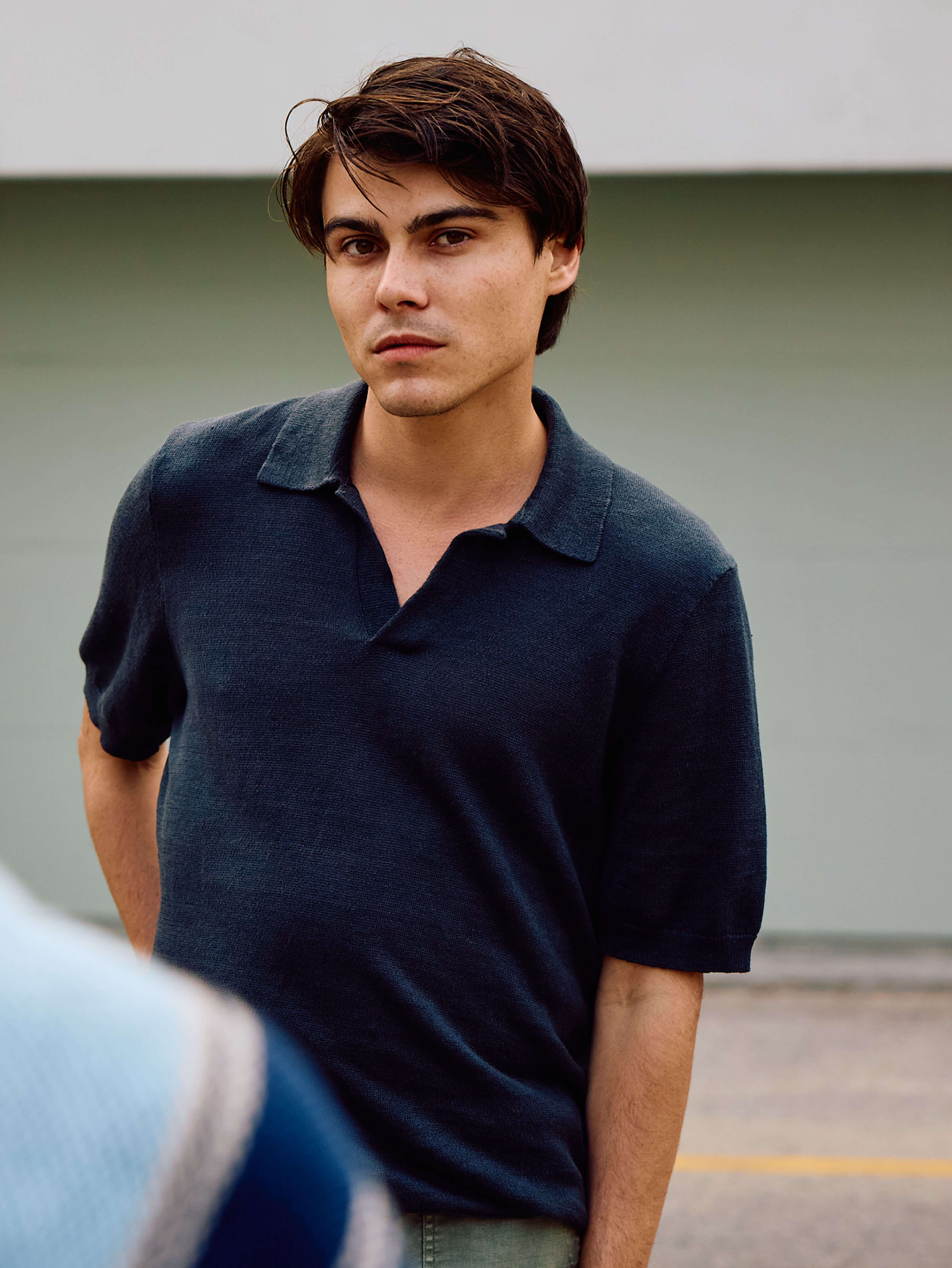 Short-Sleeve Linen Sweater Polo - Mountain Black