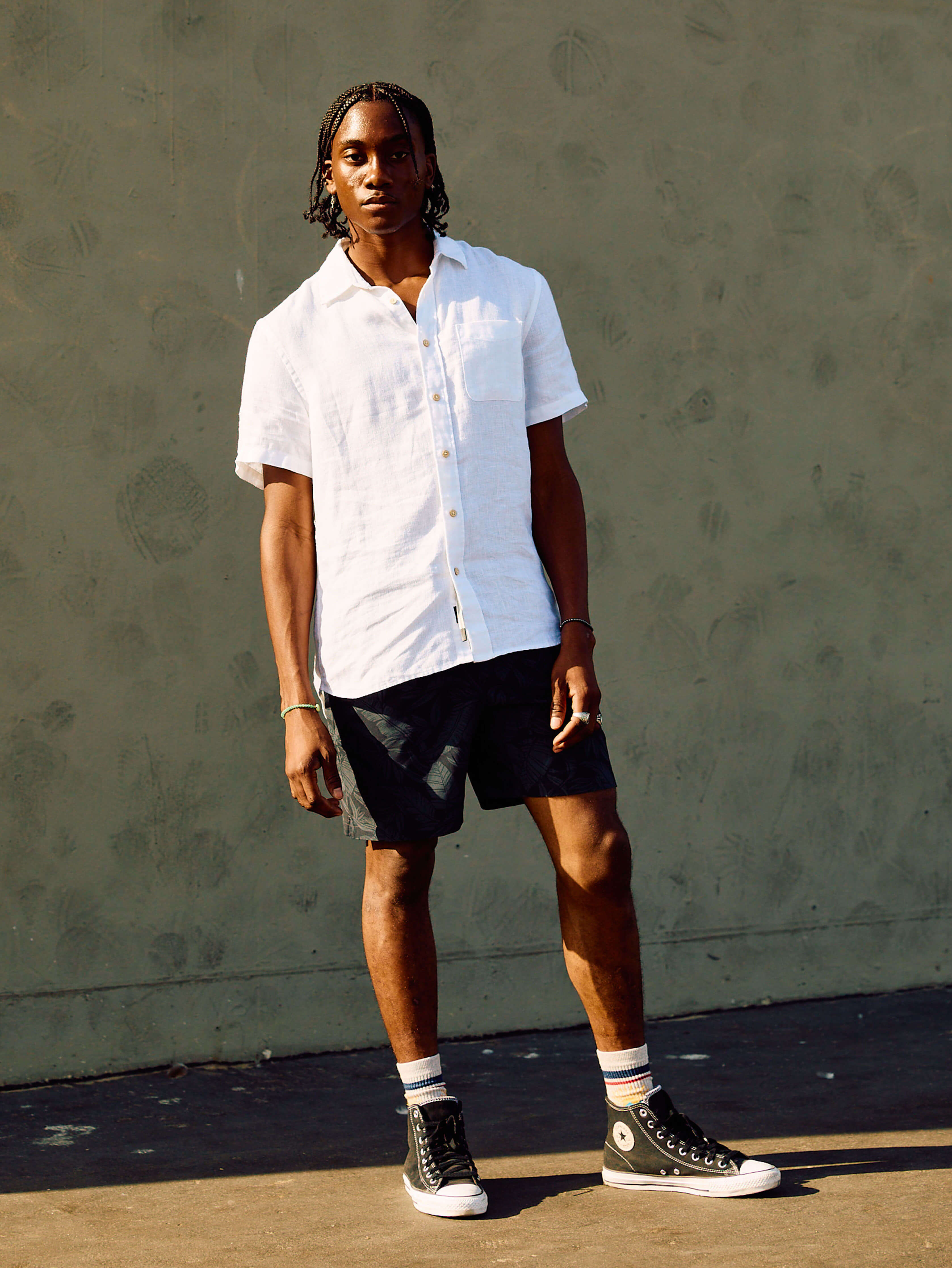 Short-Sleeve Palma Linen Shirt - Bright White Basketweave