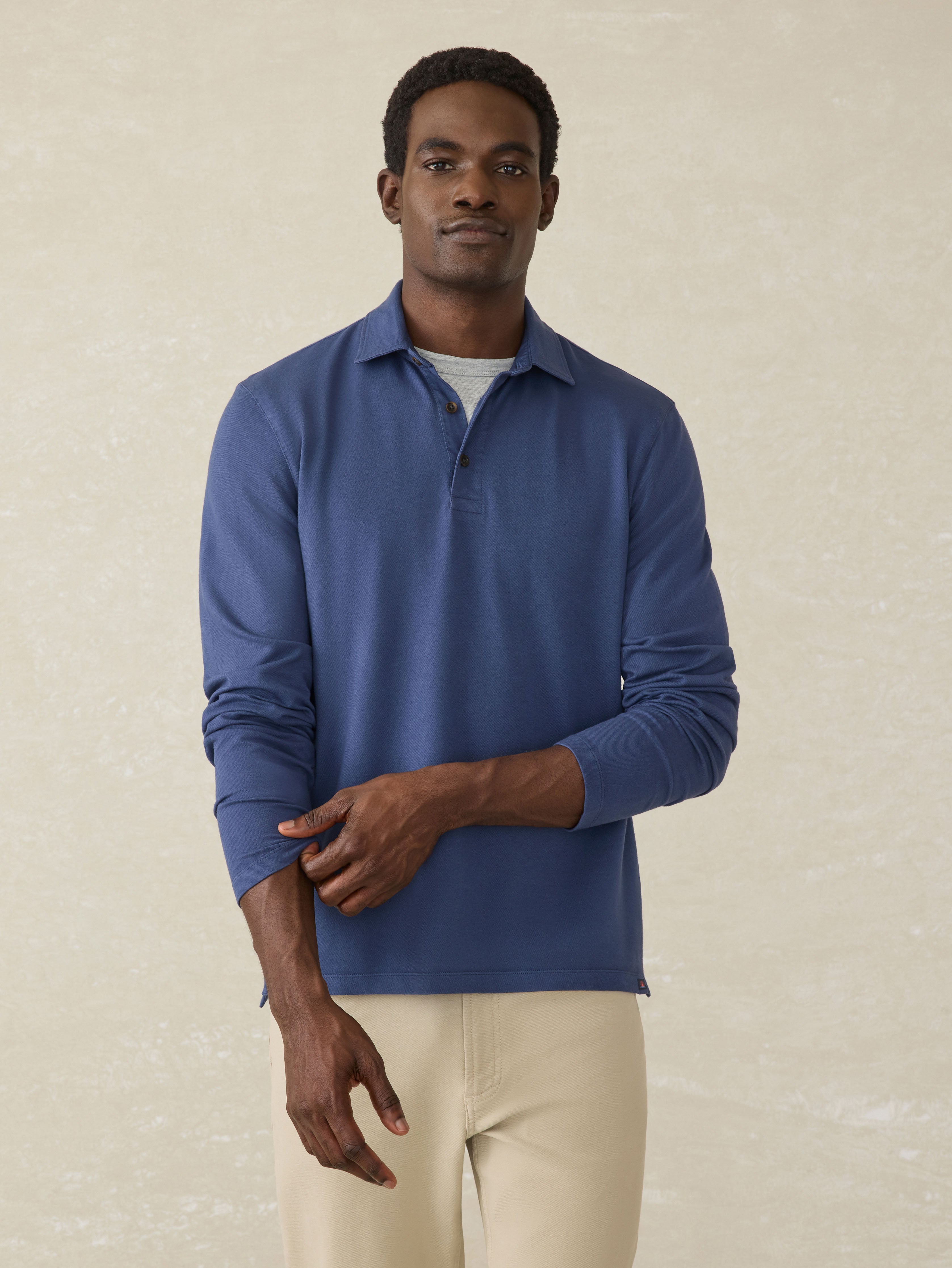 Long-Sleeve Field Knit Polo - Blue Nights